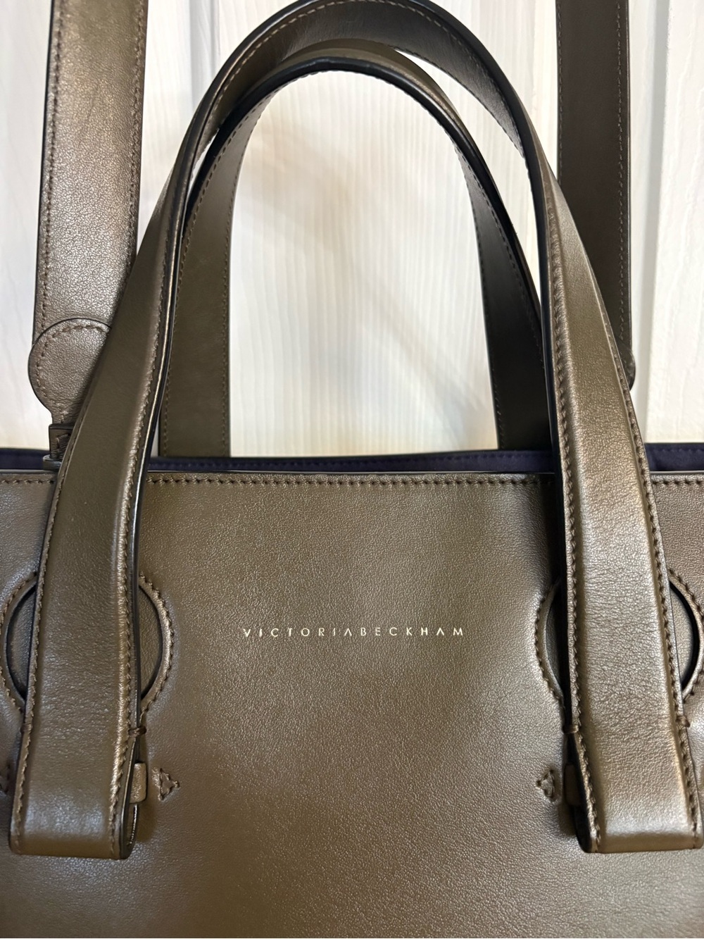 Victoria Beckham Small Tulip Tote Bag in Olive Green Leather